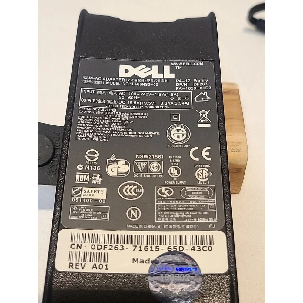 Genuine DELL Laptop Charger 65W AC Adapter Power Supply #LA65NS0-00 Cord Strap